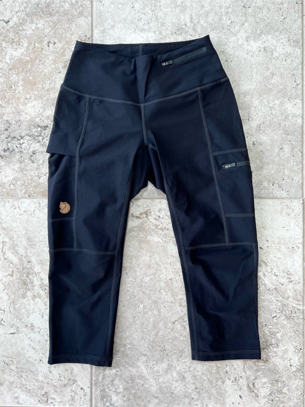 Fjällräven Abisko Trekking Hiking 3/4 Tights Leggings Black Pockets, Small